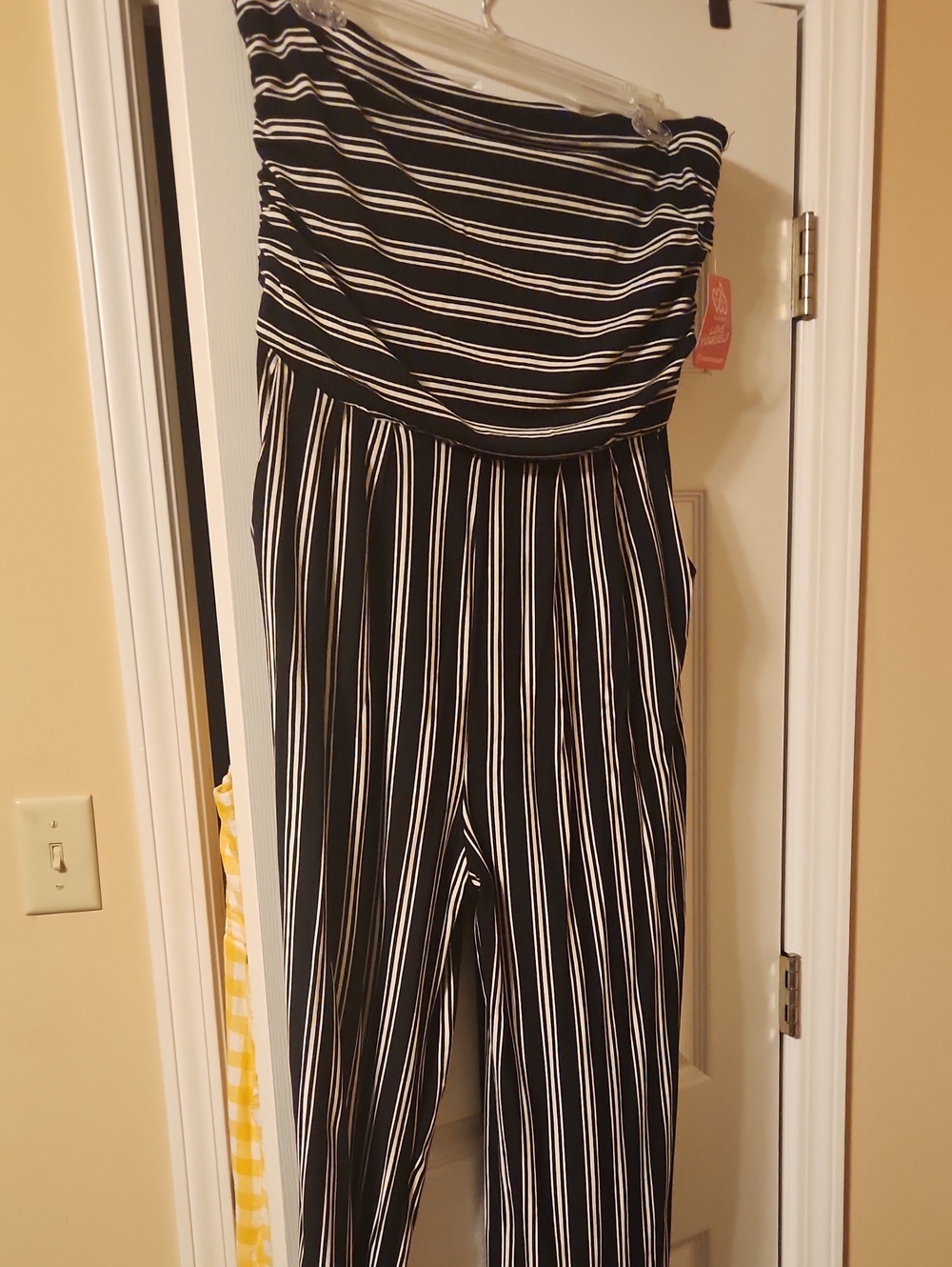 Heart & Hips Black and White Strapless Striped Jumpsuit